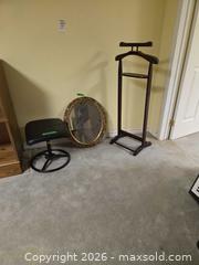 MaxSold Auction: Vanity Set: Round Ornate Mirror, Swivel Stool & Valet Stand B - Ottawa (Ontario, Canada) PARTNER MANAGED Downsizing Online Auction - Topley Crescent