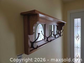 MaxSold Auction: Wall-Mounted Coat Rack with 3 Mirrors, 4 Hooks, Light/Medium Oak A - Ottawa (Ontario, Canada) PARTNER MANAGED Downsizing Online Auction - Topley Crescent