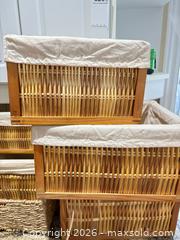 MaxSold Auction: Wicker and Wood Frame Storage Basket with Fabric Liner A - Ottawa (Ontario, Canada) PARTNER MANAGED Downsizing Online Auction - Topley Crescent