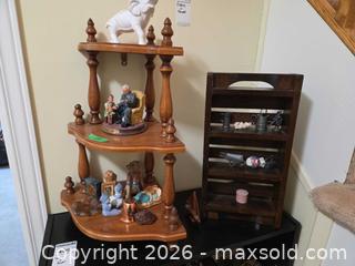 MaxSold Auction: Wooden Corner Curio Shelf with Ceramic & Metal Figurines B - Ottawa (Ontario, Canada) PARTNER MANAGED Downsizing Online Auction - Topley Crescent