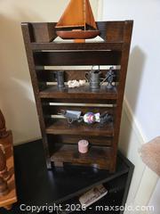 MaxSold Auction: Wooden Corner Curio Shelf with Ceramic & Metal Figurines B - Ottawa (Ontario, Canada) PARTNER MANAGED Downsizing Online Auction - Topley Crescent