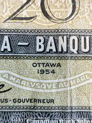 MaxSold Auction: (1) Vintage 1954 Canadian $20 Bill & (4) Vintage 1967 Canadian $1 Bills  - Toronto (Ontario, Canada) PARTNER MANAGED Reseller Online Auction - Queen Street West