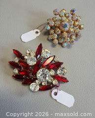 MaxSold Auction: (2) Vintage Aurora Borealis &  Clear-Red  Rhinestone Brooches - Toronto (Ontario, Canada) PARTNER MANAGED Reseller Online Auction - Queen Street West