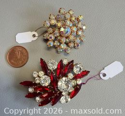 MaxSold Auction: (2) Vintage Aurora Borealis &  Clear-Red  Rhinestone Brooches - Toronto (Ontario, Canada) PARTNER MANAGED Reseller Online Auction - Queen Street West