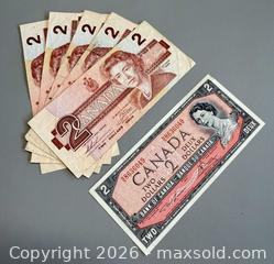 MaxSold Auction: (6) Vintage Canadian $2 Bills (1954 & 1986)  - Toronto (Ontario, Canada) PARTNER MANAGED Reseller Online Auction - Queen Street West
