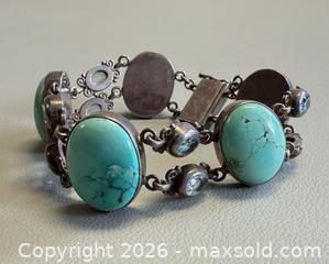 MaxSold Auction: Vintage Nepali 925 Silver Turquoise & Blue Topaz Bracelet - Marked  - Toronto (Ontario, Canada) PARTNER MANAGED Reseller Online Auction - Queen Street West