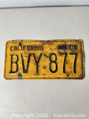 MaxSold Auction: 1956 California License Plate, Yellow with Black Letters - San Jose (California, USA) SELLER MANAGED Downsizing Online Auction - East Humboldt Street