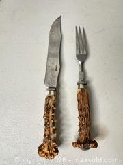 MaxSold Auction: Carving Set Cutting Utensil & Fork, Stag Handles, Stainless Steel - San Jose (California, USA) SELLER MANAGED Downsizing Online Auction - East Humboldt Street