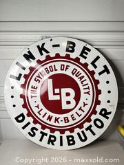 MaxSold Auction: Link-Belt Porcelain 36in Double-Sided Advertising Sign - San Jose (California, USA) SELLER MANAGED Downsizing Online Auction - East Humboldt Street