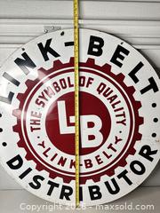 MaxSold Auction: Link-Belt Porcelain 36in Double-Sided Advertising Sign - San Jose (California, USA) SELLER MANAGED Downsizing Online Auction - East Humboldt Street