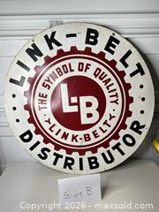 MaxSold Auction: Link-Belt Porcelain 36in Double-Sided Advertising Sign - San Jose (California, USA) SELLER MANAGED Downsizing Online Auction - East Humboldt Street