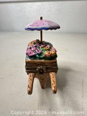MaxSold Auction: Rochard Limoges Hand-Painted Pink Umbrella Trinket Box - San Jose (California, USA) SELLER MANAGED Downsizing Online Auction - East Humboldt Street