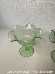 MaxSold Auction: Set of 3 Green Glass Compotes - San Jose (California, USA) SELLER MANAGED Downsizing Online Auction - East Humboldt Street