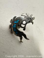 MaxSold Auction: Sterling Silver Kokopelli Turquoise Inlay Brooch/Pin - San Jose (California, USA) SELLER MANAGED Downsizing Online Auction - East Humboldt Street