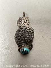 MaxSold Auction: Sterling Silver Turquoise Owl Pendant, Southwestern/Indigenous American - San Jose (California, USA) SELLER MANAGED Downsizing Online Auction - East Humboldt Street