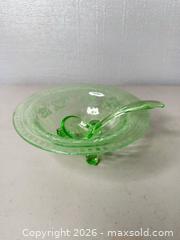 MaxSold Auction: Vintage Green Glass Footed Bowl with Spoon - San Jose (California, USA) SELLER MANAGED Downsizing Online Auction - East Humboldt Street