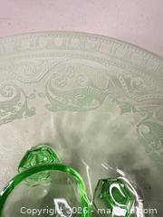 MaxSold Auction: Vintage Green Glass Footed Bowl with Spoon - San Jose (California, USA) SELLER MANAGED Downsizing Online Auction - East Humboldt Street