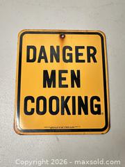 MaxSold Auction: Yellow & Black Steel 'Danger Men Cooking' Metal Sign - San Jose (California, USA) SELLER MANAGED Downsizing Online Auction - East Humboldt Street
