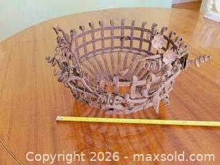 MaxSold Auction: Distressed Wrought Iron Grape Vine Basket / Centerpiece Bowl – Rustic Vineyard Décor - Stow (Massachusetts, USA) SELLER MANAGED Downsizing Online Auction - Great Road
