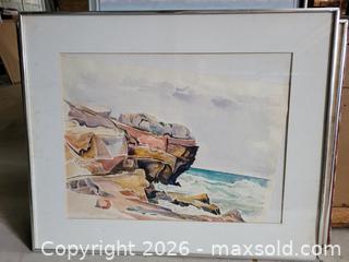 MaxSold Auction: Kenneth Evett Watercolor – Algarve Coast, Portugal Seascape (Framed Under Glass) - Stow (Massachusetts, USA) SELLER MANAGED Downsizing Online Auction - Great Rd.