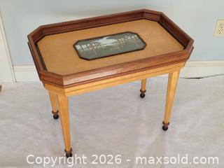 MaxSold Auction: One-of-a-Kind Vintage Octagonal Tray Table – Handcrafted Maple & Rosewood, Italian greyhounds Landscape Under Glass - Stow (Massachusetts, USA) SELLER MANAGED Downsizing Online Auction - Great Road