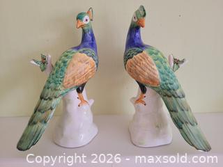 MaxSold Auction: Pair Italian Hand-Painted Glazed Ceramic Peacocks – Colorful Bird Figurines  - Stow (Massachusetts, USA) SELLER MANAGED Downsizing Online Auction - Great Road