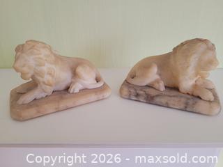 MaxSold Auction: Pair Vintage Alabaster Lion Figurines – Carved Stone Lions on Bases - Stow (Massachusetts, USA) SELLER MANAGED Downsizing Online Auction - Great Road
