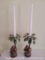 MaxSold Auction: Pair Vintage Monkey Candleholders – Hand-Painted Cast Figures w/ Tin Palm Trees - Stow (Massachusetts, USA) SELLER MANAGED Downsizing Online Auction - Great Road