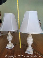 MaxSold Auction: Pair Vintage White & Gray Alabaster Table Lamps w/ Shades  - Stow (Massachusetts, USA) SELLER MANAGED Downsizing Online Auction - Great Road