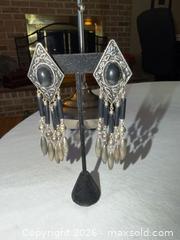 MaxSold Auction: 4 1/2” LONG BLACK STONE & SILVER TONE STATEMENT EARRINGS  - Warwick Township (Pennsylvania, USA) SELLER MANAGED Estate Sale Online Auction - Crocker Lane