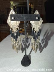 MaxSold Auction: 4 1/2” LONG BLACK STONE & SILVER TONE STATEMENT EARRINGS  - Warwick Township (Pennsylvania, USA) SELLER MANAGED Estate Sale Online Auction - Crocker Lane