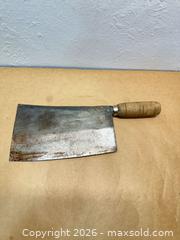 MaxSold Auction: Butcher Cutting Utensil with Asian Marking and Wood Handle, ~8" Blade - San Jose (California, USA) SELLER MANAGED Downsizing Online Auction - Lincoln Avenue
