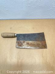 MaxSold Auction: Butcher Cutting Utensil with Asian Marking and Wood Handle, ~8" Blade - San Jose (California, USA) SELLER MANAGED Downsizing Online Auction - Lincoln Avenue