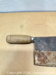 MaxSold Auction: Butcher Cutting Utensil with Asian Marking and Wood Handle, ~8" Blade - San Jose (California, USA) SELLER MANAGED Downsizing Online Auction - Lincoln Avenue