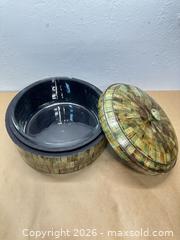 MaxSold Auction: Decorative Buffalo Horn Lidded Box with Glass Insert, 12 in - San Jose (California, USA) SELLER MANAGED Downsizing Online Auction - Lincoln Avenue