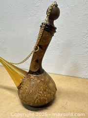 MaxSold Auction: Spanish Glass Decorative Bottle with Leather Overlay - San Jose (California, USA) SELLER MANAGED Downsizing Online Auction - Lincoln Avenue