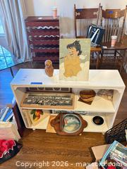 MaxSold Auction: White Accent Shelf with Contents - Houston (Texas, USA) SELLER MANAGED Downsizing Online Auction - Coleridge Street