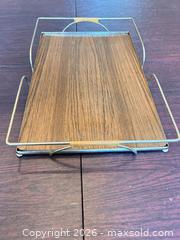 MaxSold Auction: Mid-Century Modern Serving Tray, Metal Frame & Wood Veneer Top - Cary (North Carolina, USA) PARTNER MANAGED Downsizing Online Auction - Magerton Court