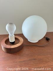 MaxSold Auction: Mid-Century Modern Wood Base Table Lamp with Frosted Glass Globe - Cary (North Carolina, USA) PARTNER MANAGED Downsizing Online Auction - Magerton Court