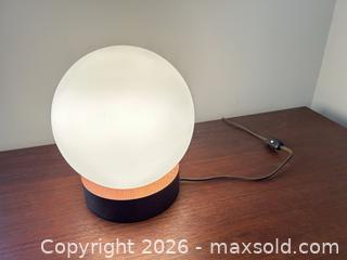 MaxSold Auction: Mid-Century Modern Wood Base Table Lamp with Frosted Glass Globe - Cary (North Carolina, USA) PARTNER MANAGED Downsizing Online Auction - Magerton Court