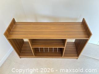 MaxSold Auction: Modern Brown Woodgrain Laminate Console Table with Metal Dividers - Cary (North Carolina, USA) PARTNER MANAGED Downsizing Online Auction - Magerton Court