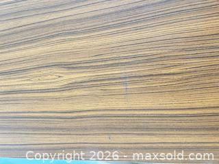 MaxSold Auction: Modern Brown Woodgrain Laminate Console Table with Metal Dividers - Cary (North Carolina, USA) PARTNER MANAGED Downsizing Online Auction - Magerton Court