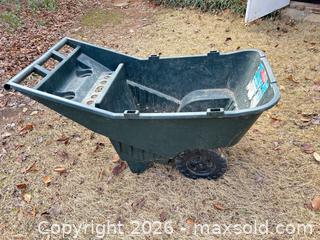 MaxSold Auction: Rubbermaid Green Rotomolded Wheelbarrow / Yard Cart, Two-Wheel - Cary (North Carolina, USA) PARTNER MANAGED Downsizing Online Auction - Magerton Court