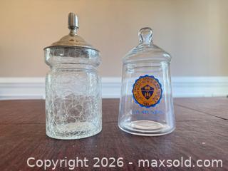 MaxSold Auction: Set of Two Medium Crackle Glass Candy/Apothecary Jars with Lids - Cary (North Carolina, USA) PARTNER MANAGED Downsizing Online Auction - Magerton Court