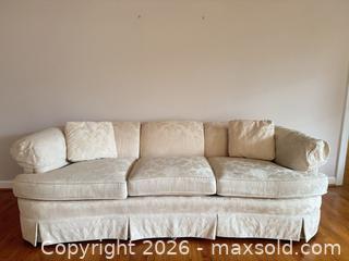 MaxSold Auction: Traditional 3-Seater Damask Fabric Sofa, Cream - Cary (North Carolina, USA) PARTNER MANAGED Downsizing Online Auction - Magerton Court