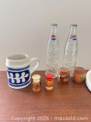 MaxSold Auction: Vintage lot: Mug, Pepsi bottles, wooden shakers, embroidered hoop - Cary (North Carolina, USA) PARTNER MANAGED Downsizing Online Auction - Magerton Court