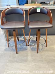 MaxSold Auction: Wood Bar Stool Set of 2 with Chrome Accents - Toronto (Ontario, Canada) SELLER MANAGED Downsizing Online Auction - Winners Circle