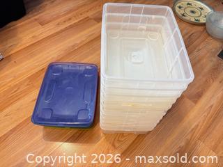MaxSold Auction: Plastic Stackable Storage Bins with Assorted Colored Lids - Smiths Falls (Ontario, Canada) SELLER MANAGED Downsizing Online Auction - Salmon Side Road