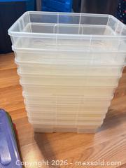 MaxSold Auction: Plastic Stackable Storage Bins with Assorted Colored Lids - Smiths Falls (Ontario, Canada) SELLER MANAGED Downsizing Online Auction - Salmon Side Road