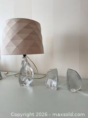 MaxSold Auction: Clear Glass Table Lamp with Shade and Two Glass Bookends - Strathroy-Caradoc (Ontario, Canada) SELLER MANAGED Estate Sale Online Auction - Claire Court